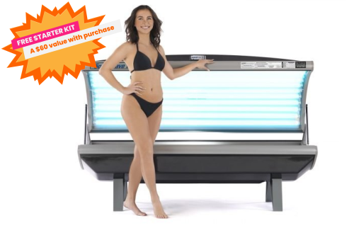 Solar Wave 24 Tanning Bed with 24 Lamps angled, open with model