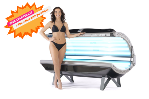 Solar Wave Tanning Bed with 16 Lamps angled, open with model